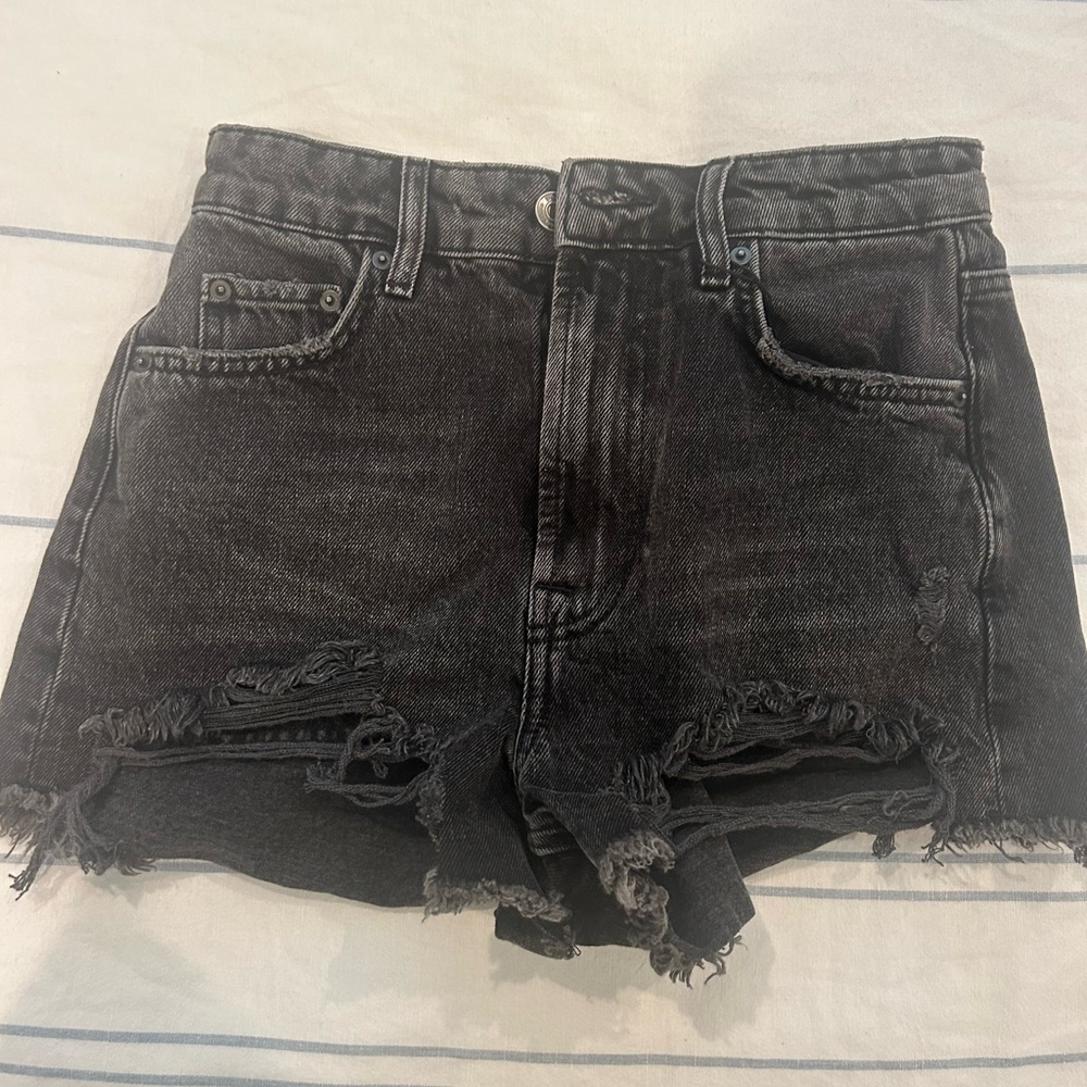 Zara Distressed Black Denim Shorts